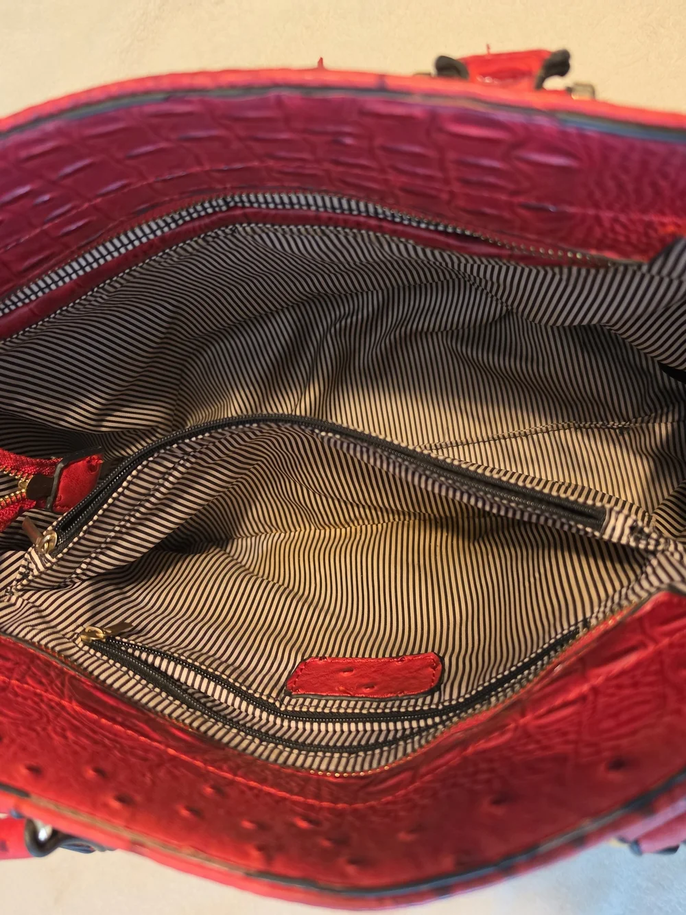 Red Croc-Embossed Dome Satchel Handbag